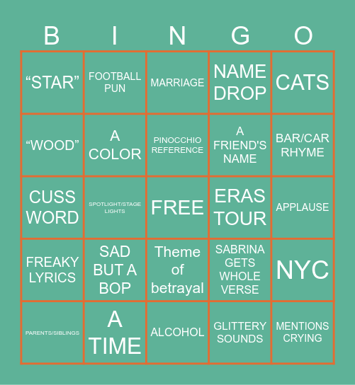 THE LIFE OF A SHOWGIRL Bingo Card