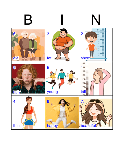 Adjective Bingo Card