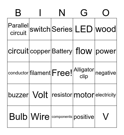 Electricity Bingo Card