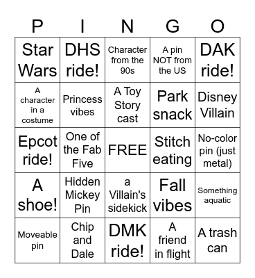 Disney PINGO #1 Bingo Card
