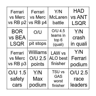 Singapore Bingo Card