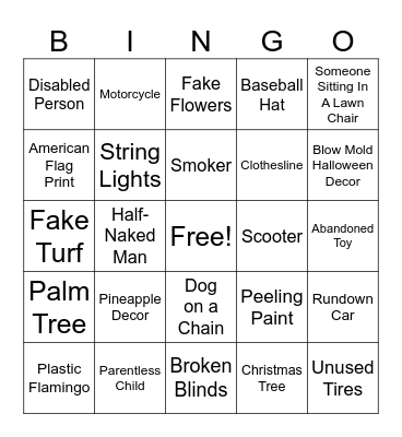 TRAILER PARK BINGO Card