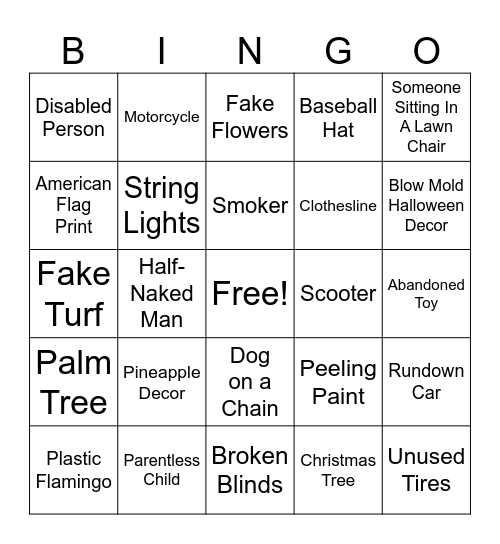 TRAILER PARK BINGO Card