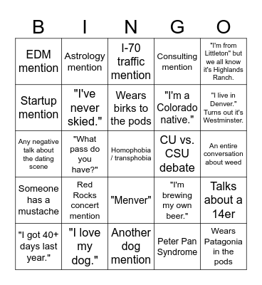 Love Is Blind Denver Bingo Card