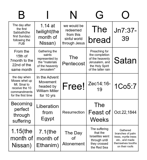 The Feast of God Bingo Card