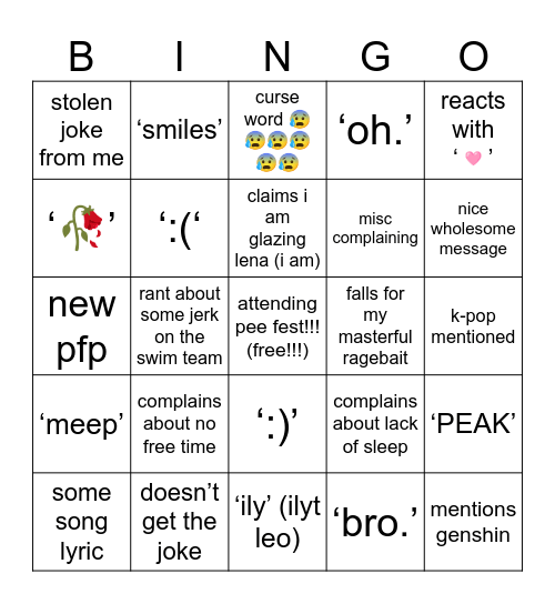 Untitled Bingo Card