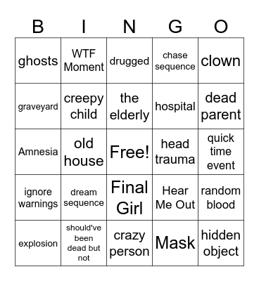 Horror Game Bingo (Stari) Bingo Card