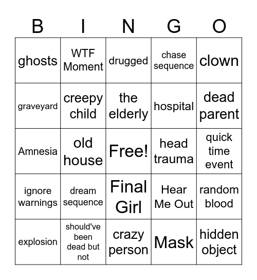 Horror Game Bingo (Stari) Bingo Card