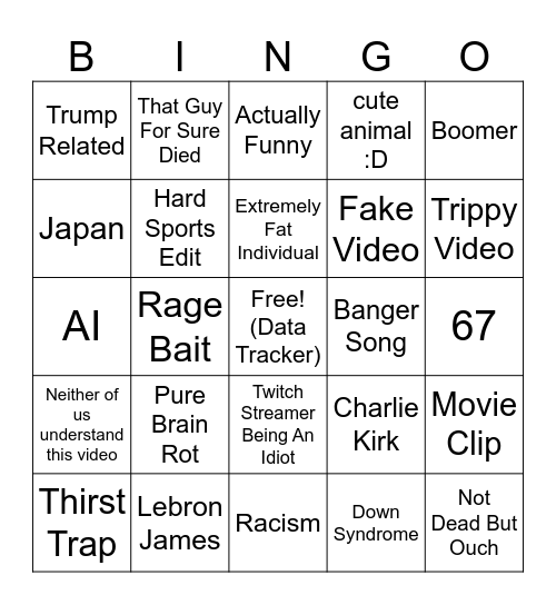 Instragram Brain Rot Bingo Card