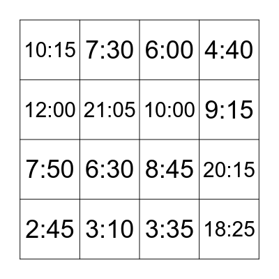 WHAT'S THE TIME ? Bingo Card