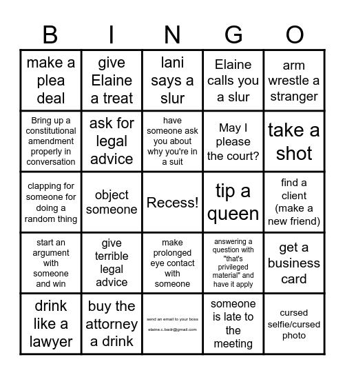 Objection, Your Honor Bingo Card