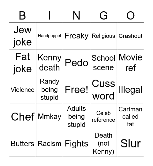 South park Bingo Card