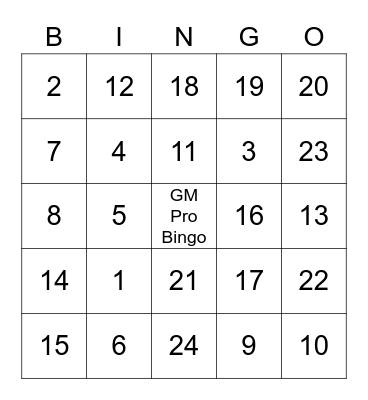 GM Pro Bingo Card