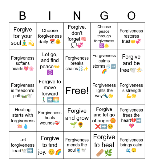 The Meaning of Forgiveness Bingo Card