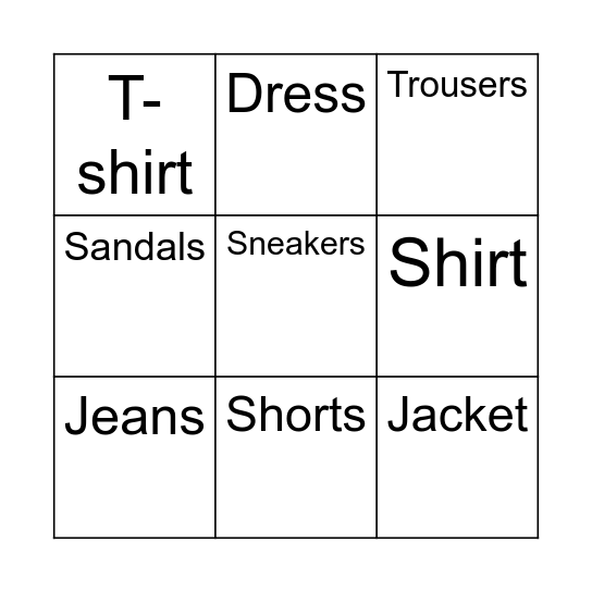 What are you wearing? Bingo Card