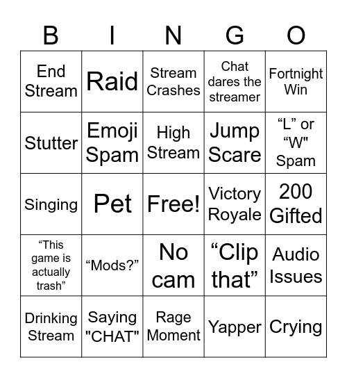 Twitch Bingo Card