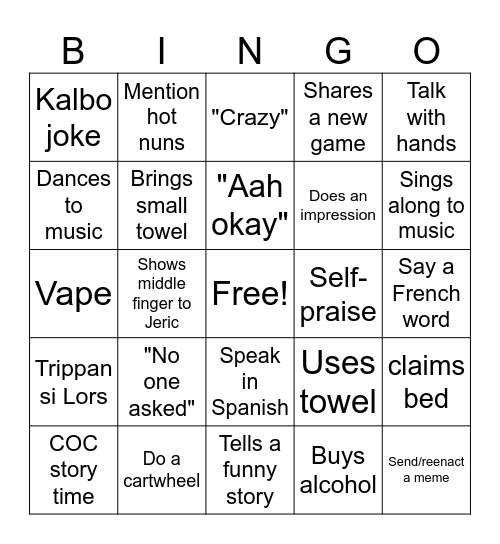 Nong Jeff Bingo Card