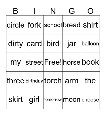 Lesson 22 Bingo Card