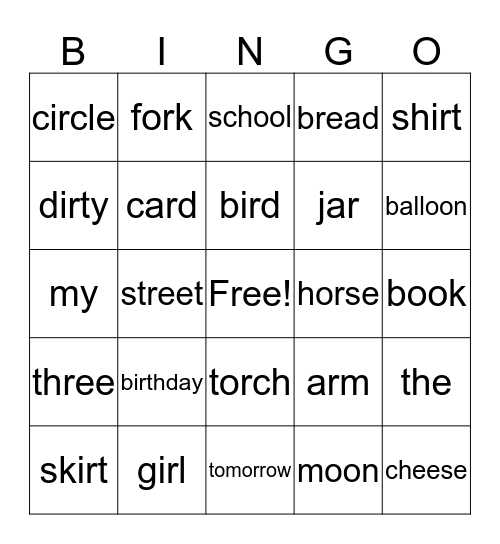 Lesson 22 Bingo Card