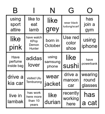 How well do you know each other? Bingo Card