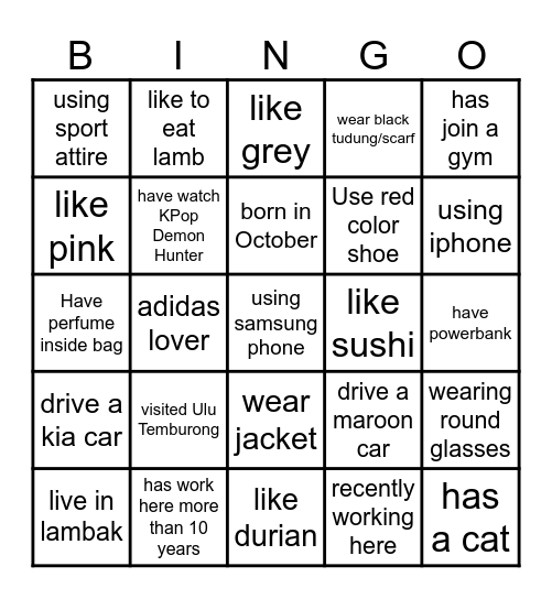 How well do you know each other? Bingo Card