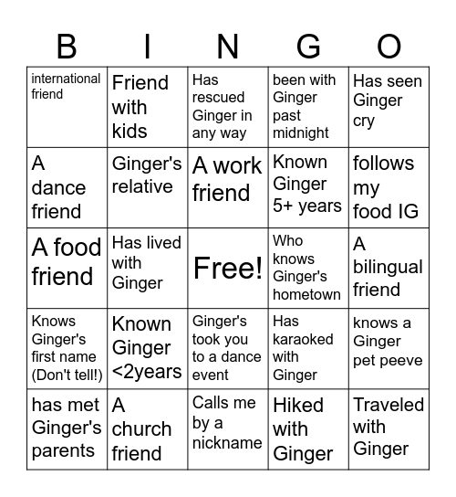 Ginger's Posse Bingo Card