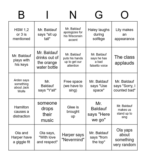 CHOIR Bingo Card