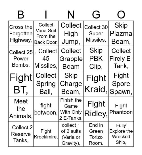 Project Base Bingo Card