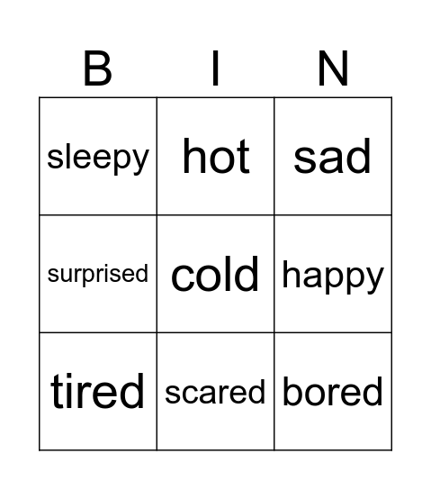 feelings Bingo Card