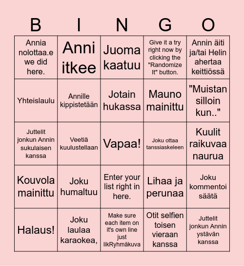 ANNI 30-V. Bingo Card