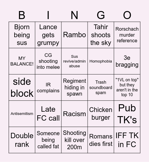 OCE Holdfast Bingo Card