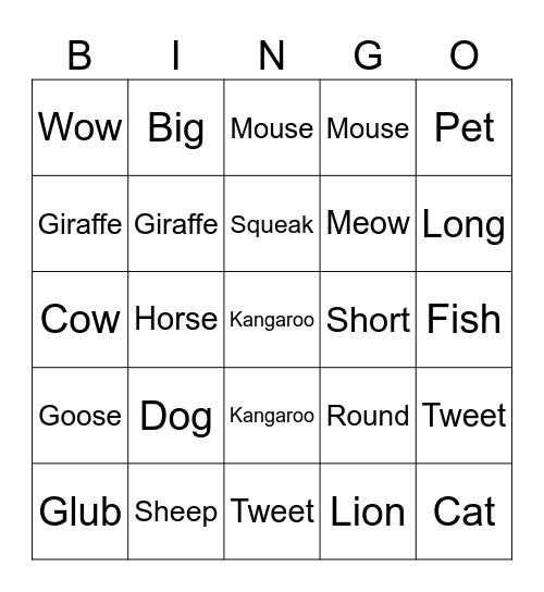 Animals Bingo Card