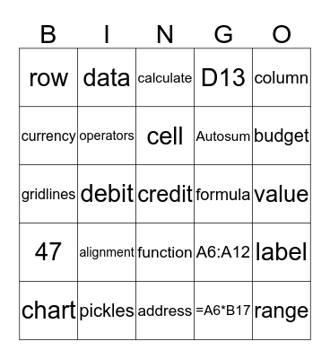 Spreadsheet Bingo Card