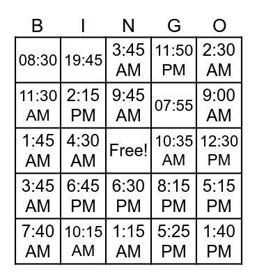 TIME TIME Bingo Card