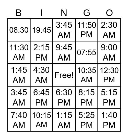 TIME TIME Bingo Card