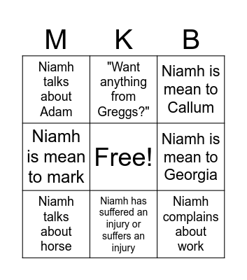 Niamh Bingo Card