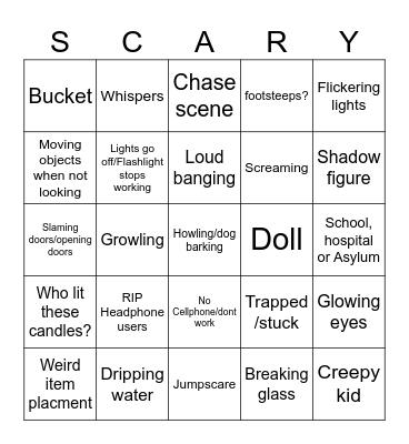 Scary Game Bingo Card