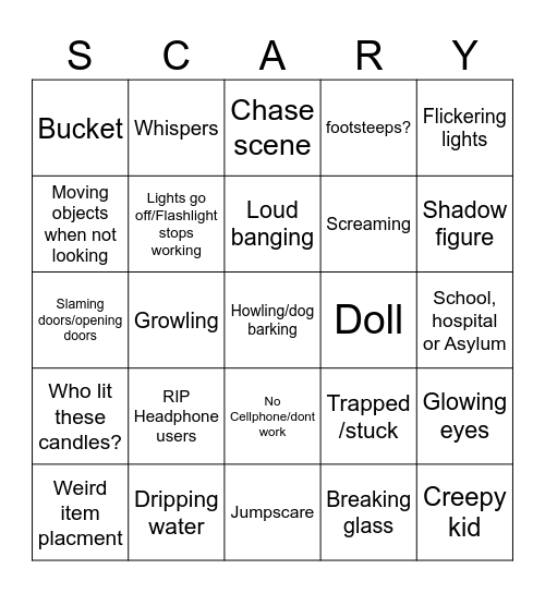 Scary Game Bingo Card