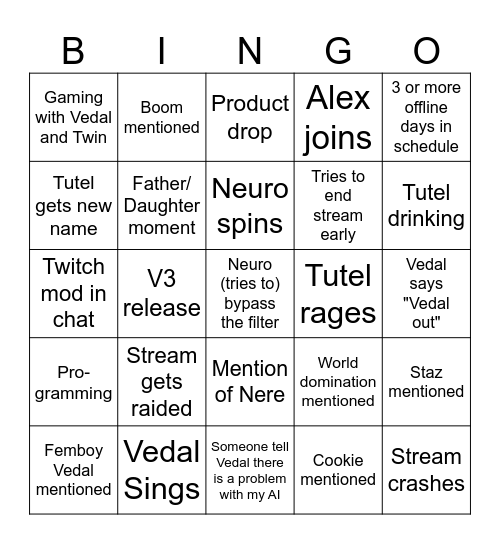 Neuro and Evil Bingo Card