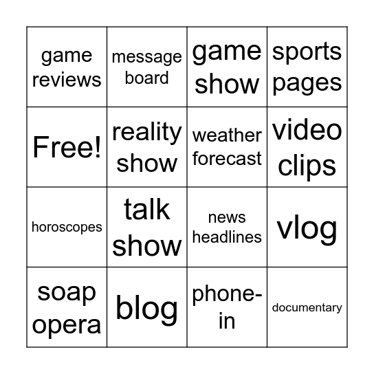 MEDIA Bingo Card