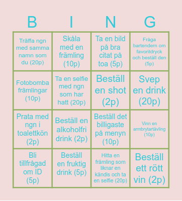 BROWN BAR PUB CRAWL Bingo Card