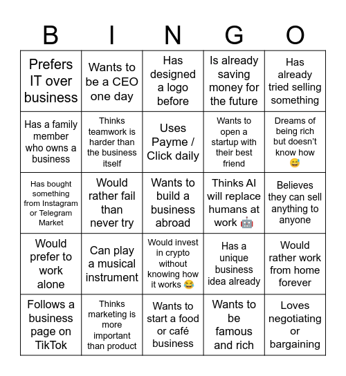 Find Someone Who… (Business Edition BINGO) Bingo Card