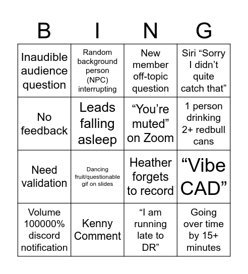 DR Bingo Card