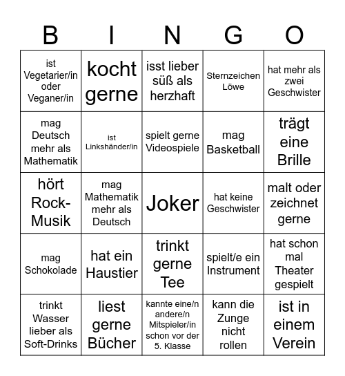 Kennenlern-Bingo Card