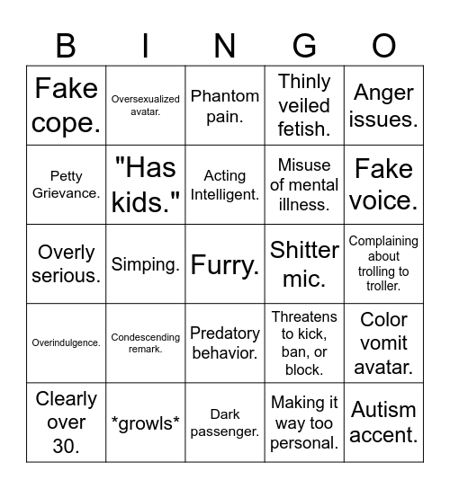 Proximity chat Bingo Card