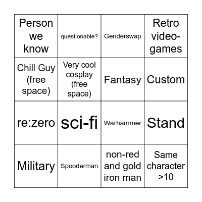 COMIC CON BINGO! Bingo Card