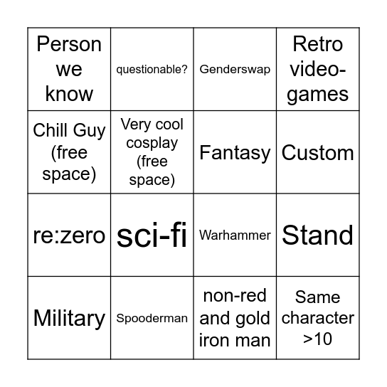 COMIC CON BINGO! Bingo Card