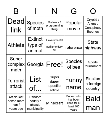 Random Wiki Bingo Card