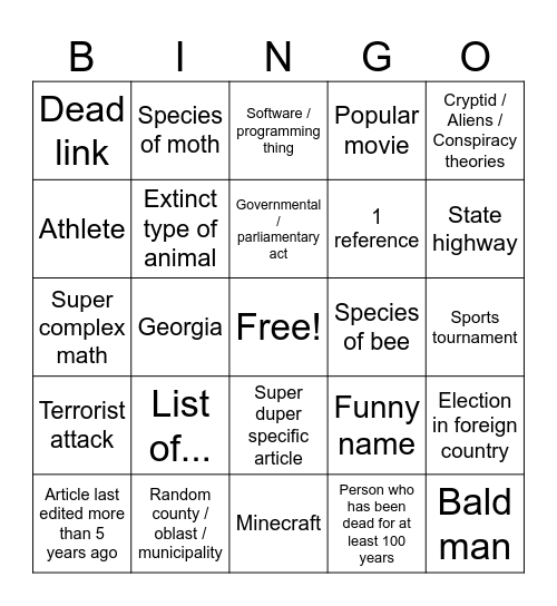 Random Wiki Bingo Card