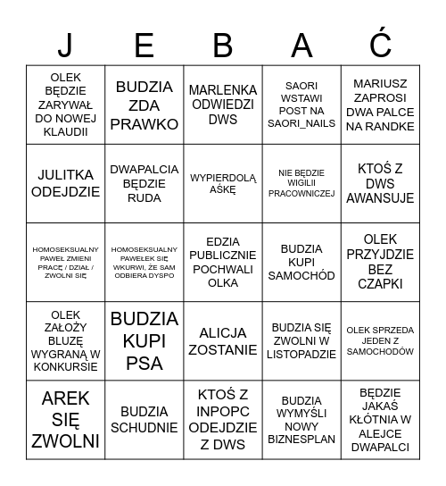 JEBAĆ DWS 2025 Bingo Card